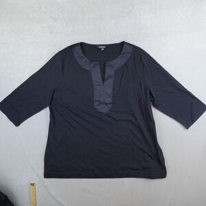NEW Lauren Ralph Lauren Tunic Black Cotton Woven Split Neck 3/4 Sleeve Blouse 2X